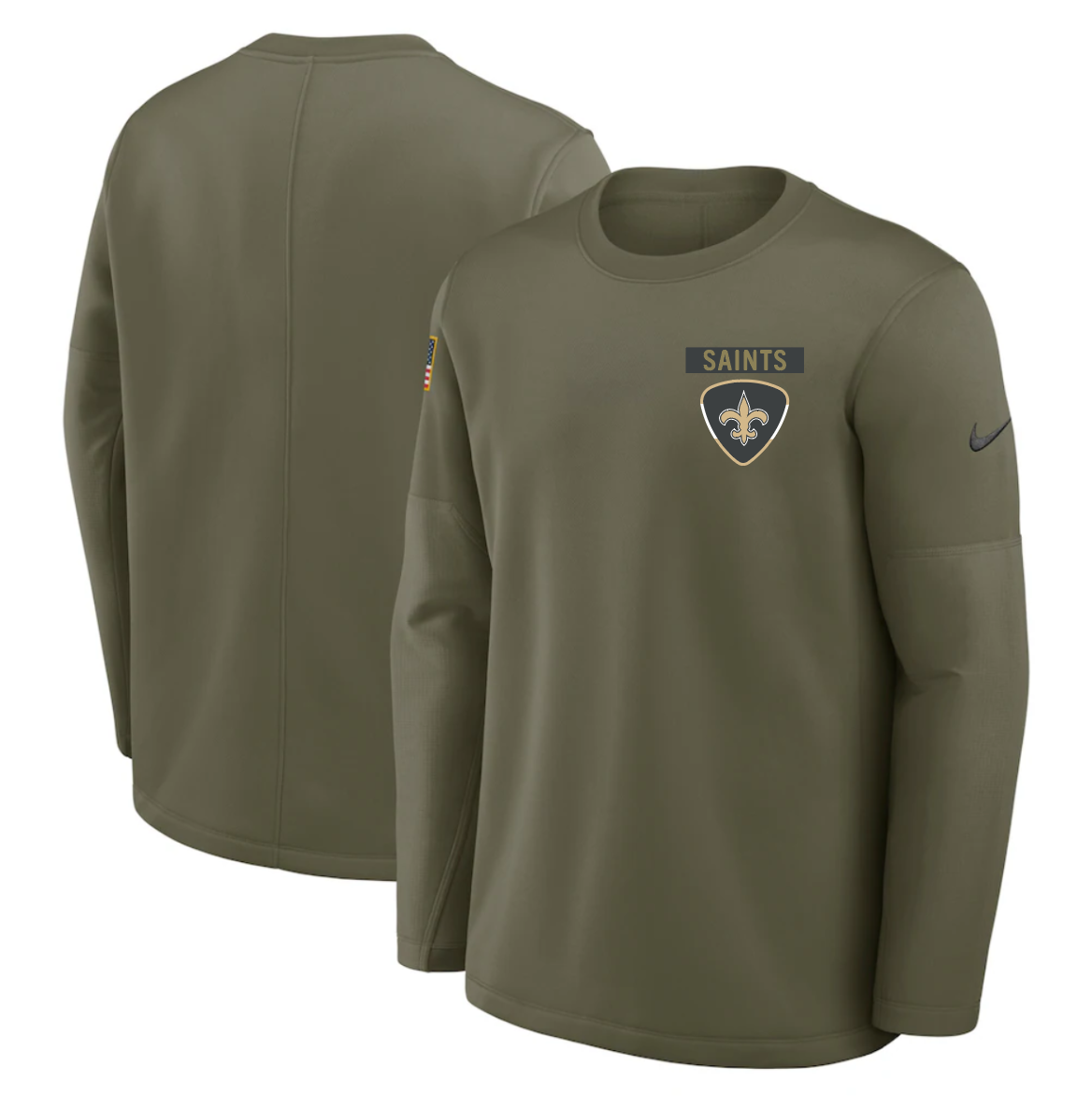 Men's New Orleans Saints Olive 2025 Salute to Service Sideline Coaches Therma-FIT Long Sleeve Shirt